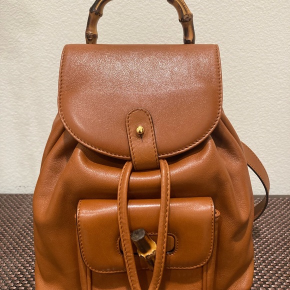 Gucci Tan Leather Backpack with Bamboo Handle - Picture 1 of 6